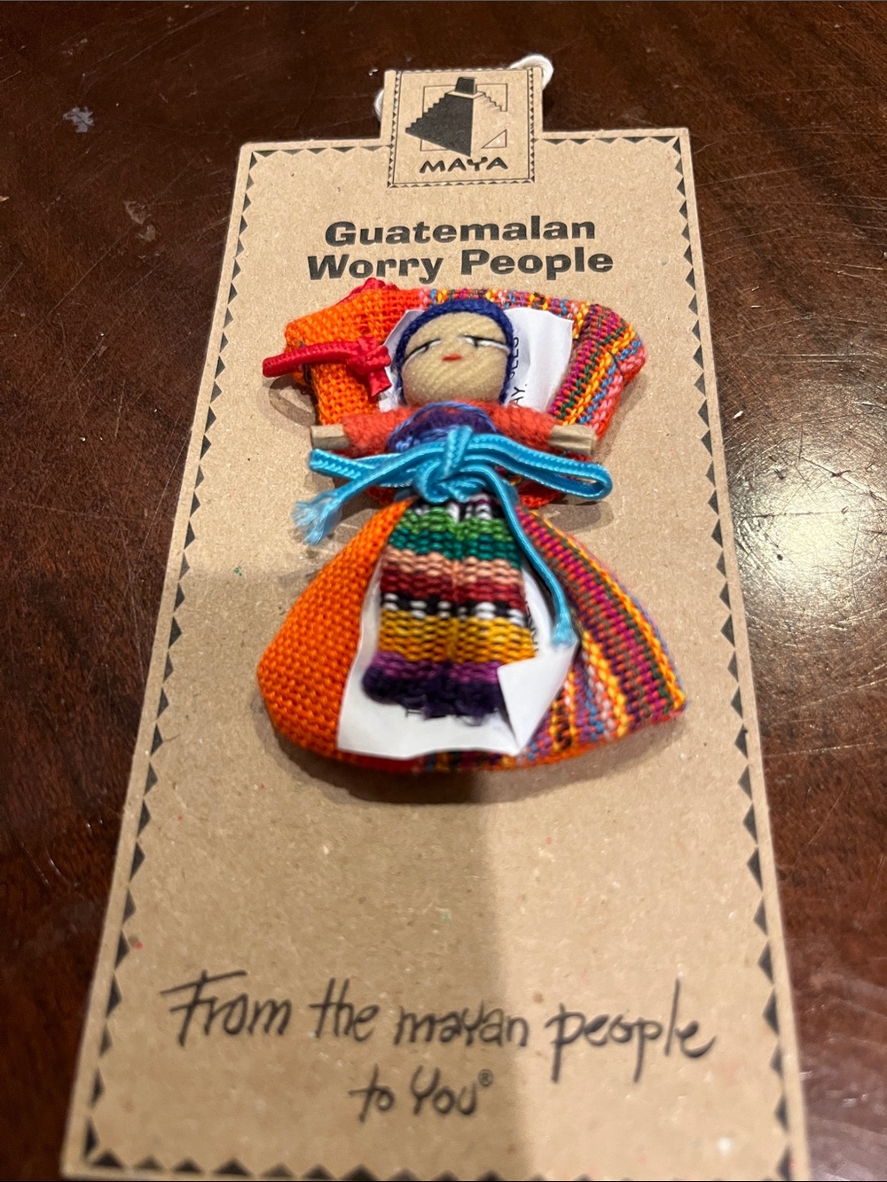 Maya Guatemalan Worry Doll in Orange with Multicolor Weave